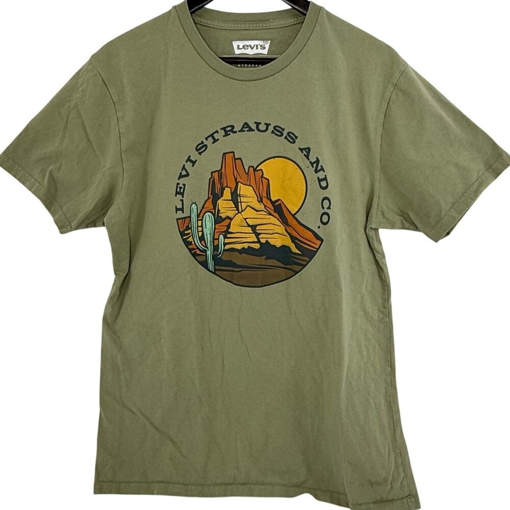 Levis Strauss Co Graphic T Shirt Mens L Olive Green Desert Canyon Western Tee